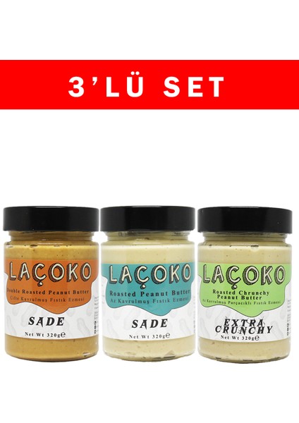 320 gr Çifte Kavrulmuş Fıstık, Az Kavrulmuş ve Az Kavrulmuş Parçacıklı Fıstık Ezmesi
