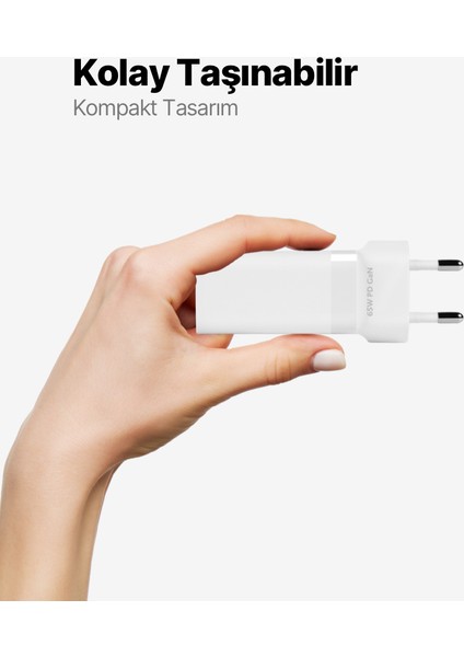 Smartcharger Trio Gan 65W Pd Seyahat Hızlı Şarj Aleti 2 Usb-C+Usb-A