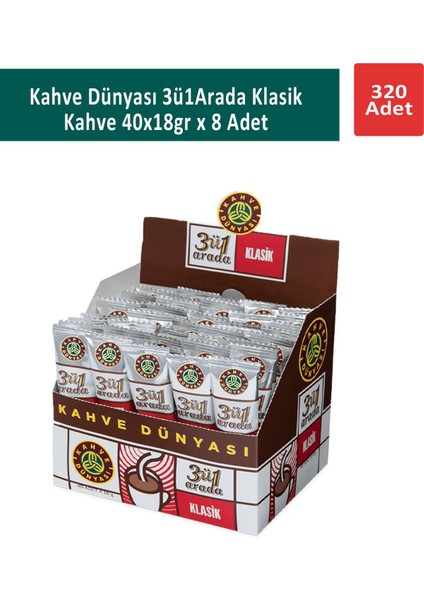 Kahve Dünyası 3ü1 Arada Klasik Kahve 40 x 18GR x 8 Adet