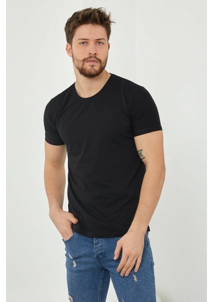 Erkek Çok Renkli Slim Fit Normal Kesim Bisiklet Yaka 5'Li T-Shirt Paketi