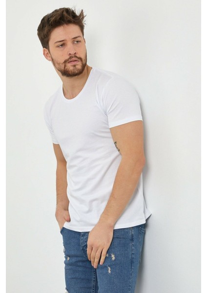 Erkek Çok Renkli Slim Fit Normal Kesim Bisiklet Yaka 5'Li T-Shirt Paketi