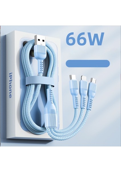66W Hızlı Şarjlı Üçü Bir Arada Silikon Veri Kablosu (Yurt Dışından)