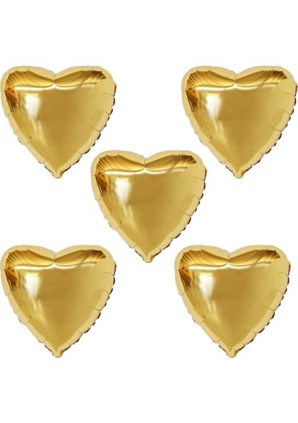 18 inç Gold Renk 5 Adet Kalp Şekilli Folyo Balon