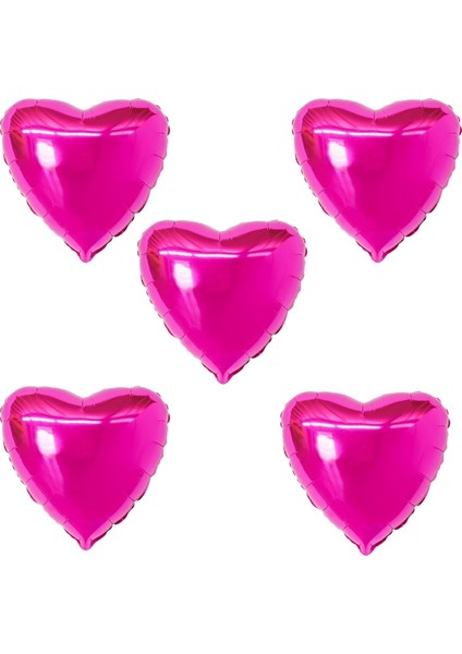 18 inç Fuşya Renk 5 Adet Kalp Şekilli Folyo Balon
