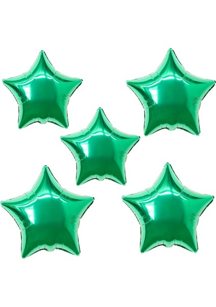 18 inç Yeşil Renk 5 Adet Yıldız Şekilli Folyo Balon