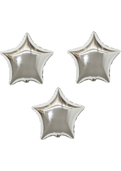 18 inç Gümüş Renk 3 Adet Yıldız Şekilli Folyo Balon
