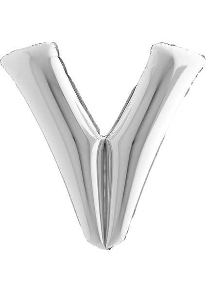 34 inç V Gümüş Renk Harf Folyo Balon