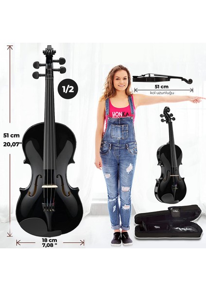 HGA24BK-TYS Siyah 1/2 Yarım Keman Seti 8-10 Yaş Çocuk Kemanı
