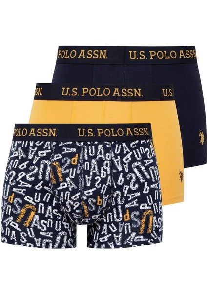 80497 Erkek Pamuklu 3'lü Boxer-Sarı&lacivert&baskılı