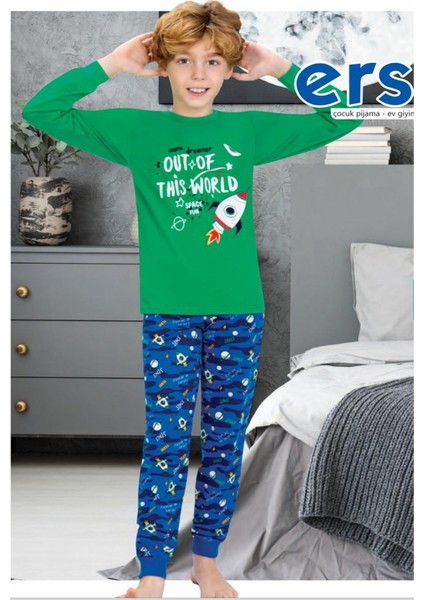 705U Erkek Çocuk Uzun Kollu Pijama Takımı-Yeşil