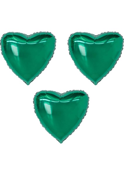 18 inç Yeşil Renk 3 Adet Kalp Şekilli Folyo Balon