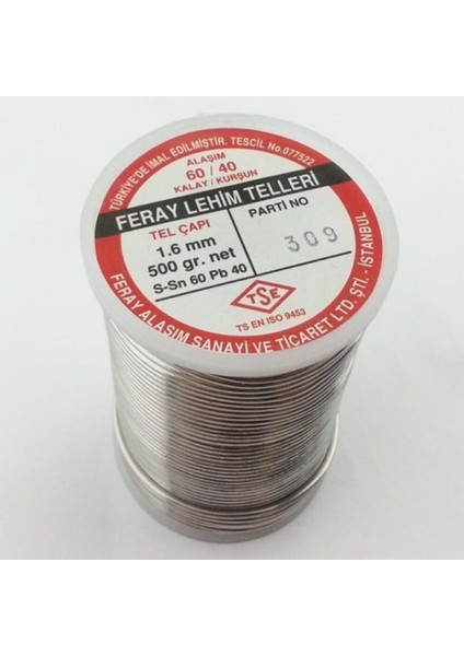 Feray 1.6 mm / 500 Gram Feray Lehim Teli 60 Kalay 40 Kurşun 60/40 - 5 Kanal Pastalı Flux Lı Lehim