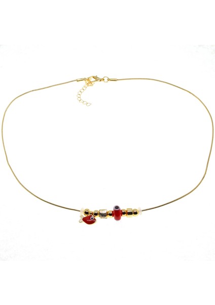 Altın Renk Kırmızı Mineli Balık Pandora Model Zirkon Kolye - 2986