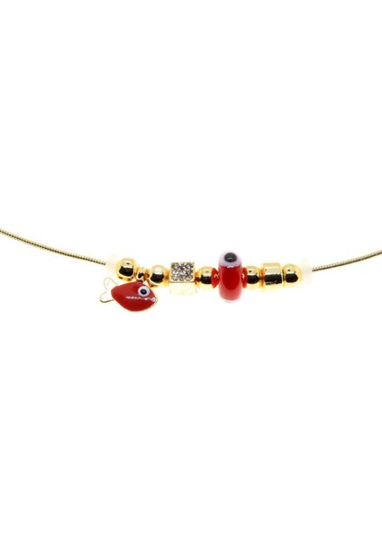 Altın Renk Kırmızı Mineli Balık Pandora Model Zirkon Kolye - 2986 fiyatları