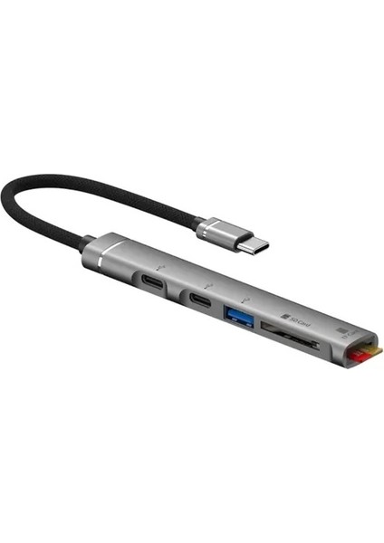 Macbook 5 In 1 Type C Hub USB Type C Sd Tf Kart Çevirici Dönüştürücü Tablet Telefon Uyumlu