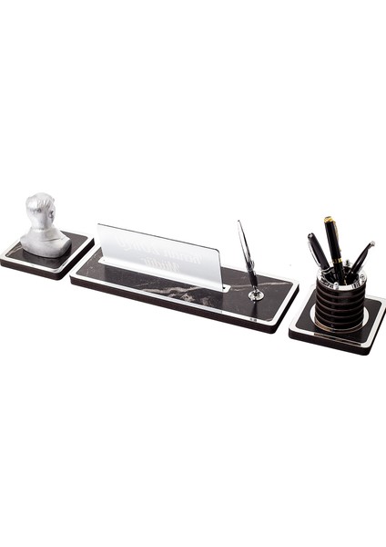 Mermer Desen Atatürk Biblo Masa Isimliği Ahşap Isimlik 3'lü Gümüş fırsatları