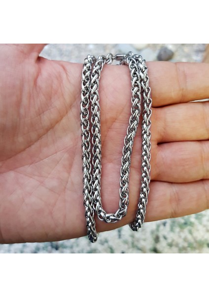 Gümüş Renk Chavin Angelus Lufigo Unisex Erkek Çelik Zincir Kolye 55 cm Çelik Kolye - 2673
