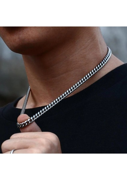 Gümüş Renk Cuban Paslanmaz Çelik Unisex Erkek Zincir Kolye 55 Cm. Çelik Kolye - 2676 fiyatları