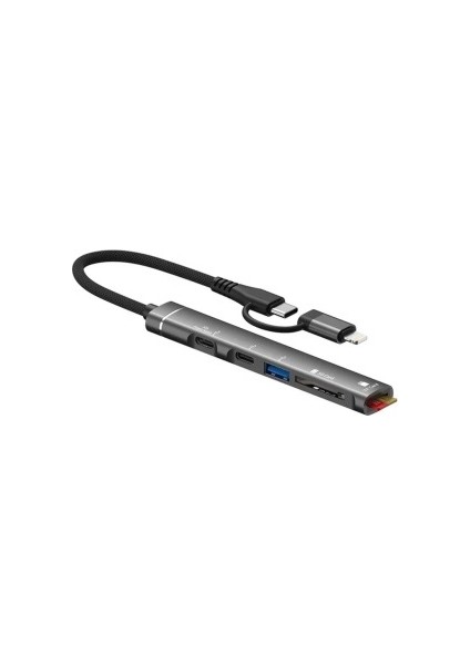 5 In 1 Lightning Type C Hub USB Ios Sd Tf Kart Çevirici Dönüştürücü Macbook Tablet Telefon Uyumlu