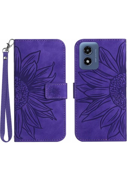 Motorola Moto G Oynamak Için Kılıf Kart Yuvaları ile 4g 2024 Kabartmalı Ayçiçeği (Yurt Dışından)