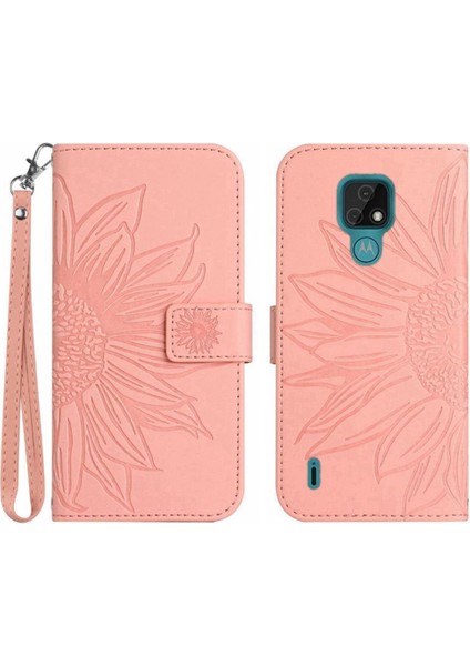 Kart Yuvaları Tutucu Kısa Kayış Kabartmalı Pu ile Motorola Moto E7 Için Kılıf (Yurt Dışından)