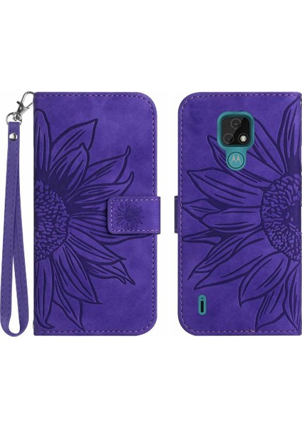 Kart Yuvaları Tutucu Kısa Kayış Kabartmalı Pu ile Motorola Moto E7 Için Kılıf (Yurt Dışından)