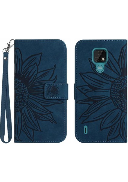 Kart Yuvaları Tutucu Kısa Kayış Kabartmalı Pu ile Motorola Moto E7 Için Kılıf (Yurt Dışından)