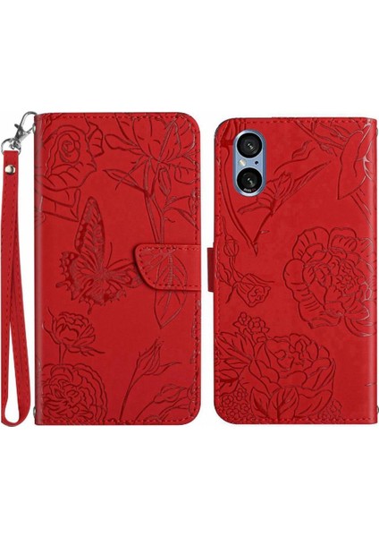Sony Xperia 5 V Için Kılıf Darbeye Deri Kılıf Bilek Kayışı ile Pu Flip (Yurt Dışından)