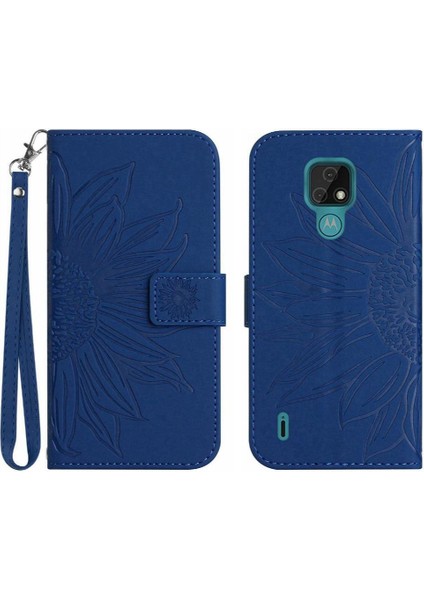 Kart Yuvaları Tutucu Kısa Kayış Kabartmalı Pu ile Motorola Moto E7 Için Kılıf (Yurt Dışından)