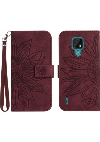 Kart Yuvaları Tutucu Kısa Kayış Kabartmalı Pu ile Motorola Moto E7 Için Kılıf (Yurt Dışından)