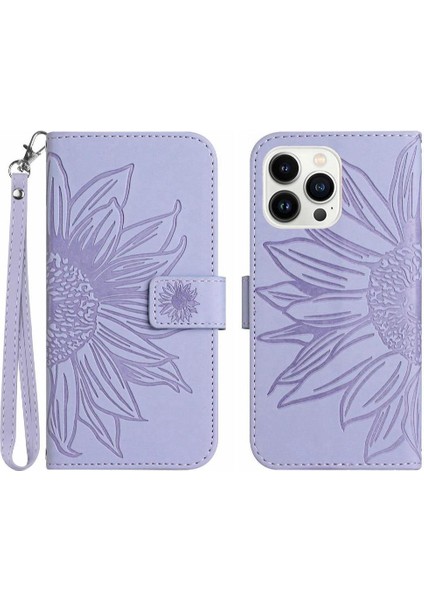 Kart Yuvaları Tutucu Kabartmalı Ayçiçeği Flip ile iphone 13 Pro Max Için Kılıf (Yurt Dışından)