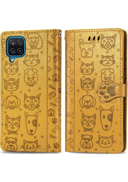 Samsung Galaxy A12 Için Kılıf Kısa Kayış Kapak Kapak Karikatür Hayvanlar Kılıf (Yurt Dışından)