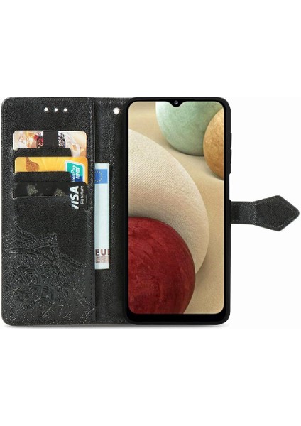 Manyi Mall Samsung A12 Zarif Desen Basit Iş Deri Kılıf Flip Case (Yurt Dışından)