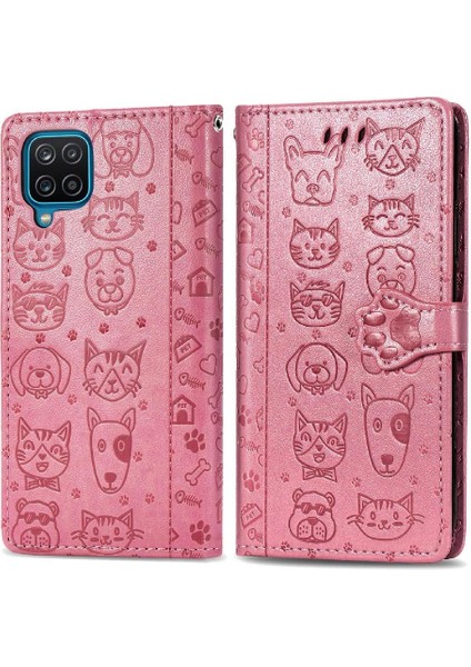 Samsung Galaxy A12 Için Kılıf Kısa Kayış Kapak Kapak Karikatür Hayvanlar Kılıf (Yurt Dışından)