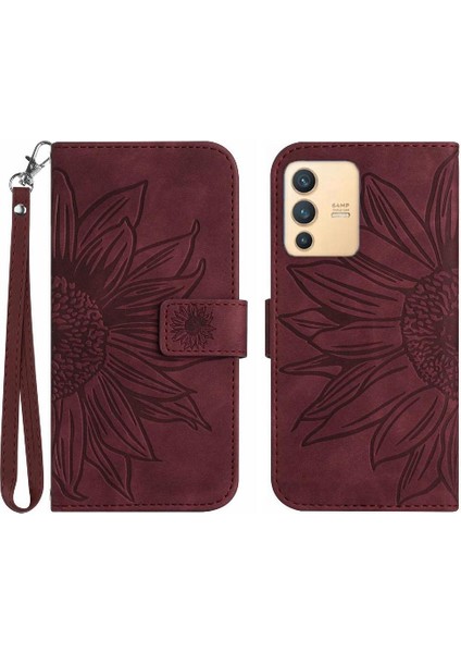 Kart Yuvaları Tutucu Flip Cüzdan ile Vivo V23 5g Kabartmalı Ayçiçeği Için Kılıf (Yurt Dışından)