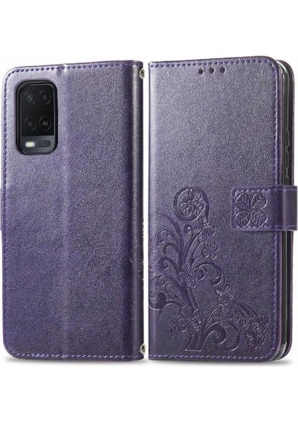 Oppo A54 4g Için Kılıf Kısa Kayış Dört Yapraklı Yonca Deri Kılıf Kapak Çevirin (Yurt Dışından)