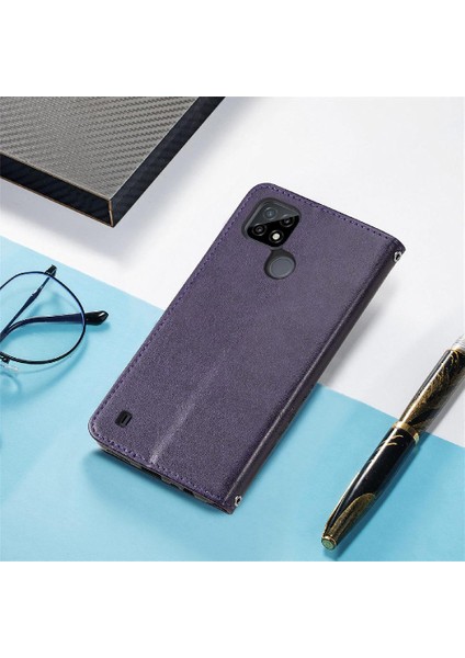 Realme C21 Deri Kılıf Için Kısa Kayış Kapak Çevirin Zarif Iş (Yurt Dışından)