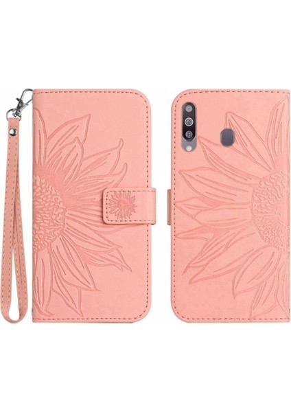 Kart Yuvaları Tutucu Kabartmalı Ayçiçeği Pu ile Samsung Galaxy A20S Için Kılıf (Yurt Dışından)