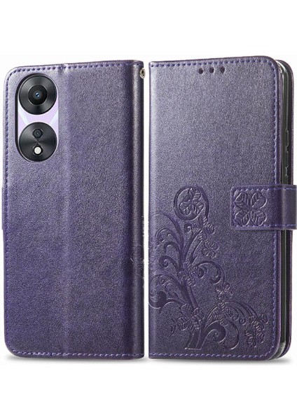 Oppo A78 Için Kılıf Kısa Kayış Zarif Iş Deri Kılıf Dört Yaprak (Yurt Dışından)