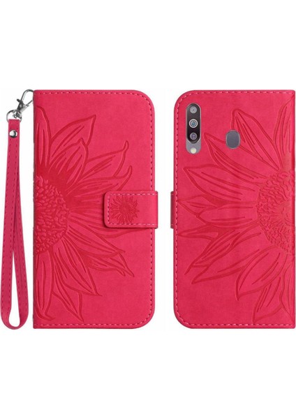 Kart Yuvaları Tutucu Kabartmalı Ayçiçeği Pu ile Samsung Galaxy A20S Için Kılıf (Yurt Dışından)