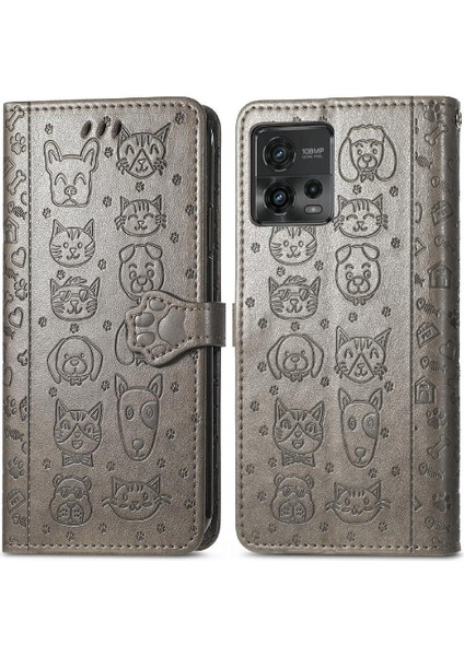 Moto G72 Için Kılıf Deri Kılıf Karikatür Hayvanlar Kapak Çevirin Kısa Kayış (Yurt Dışından)
