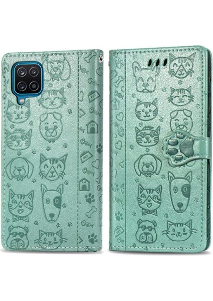 Samsung Galaxy A12 Için Kılıf Kısa Kayış Kapak Kapak Karikatür Hayvanlar Kılıf (Yurt Dışından)
