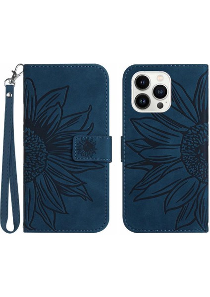 Kart Yuvaları Tutucu Kabartmalı Ayçiçeği Flip ile iphone 13 Pro Max Için Kılıf (Yurt Dışından)