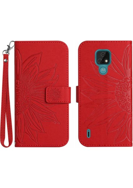 Kart Yuvaları Tutucu Kısa Kayış Kabartmalı Pu ile Motorola Moto E7 Için Kılıf (Yurt Dışından)