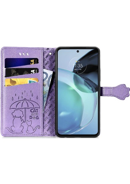 Moto G72 Için Kılıf Deri Kılıf Karikatür Hayvanlar Kapak Çevirin Kısa Kayış (Yurt Dışından) modelleri