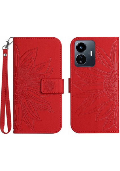 Vivo Y77 5G/Y77E 5g Için Kart Yuvaları Tutucu ile Kabartmalı Ayçiçeği Pu (Yurt Dışından)