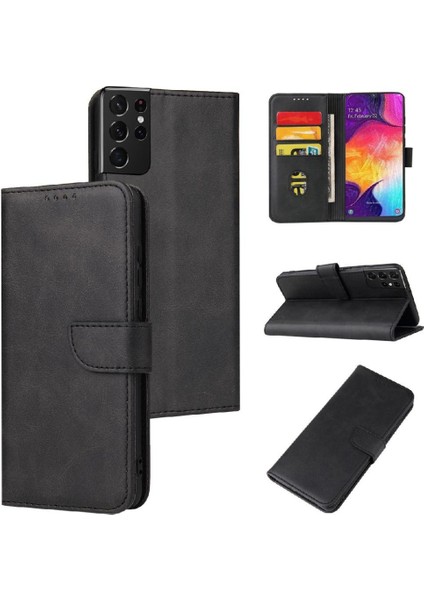 Samsung Galaxy S21 Ultra Tam Koruma Deri Folio Flip Case (Yurt Dışından)