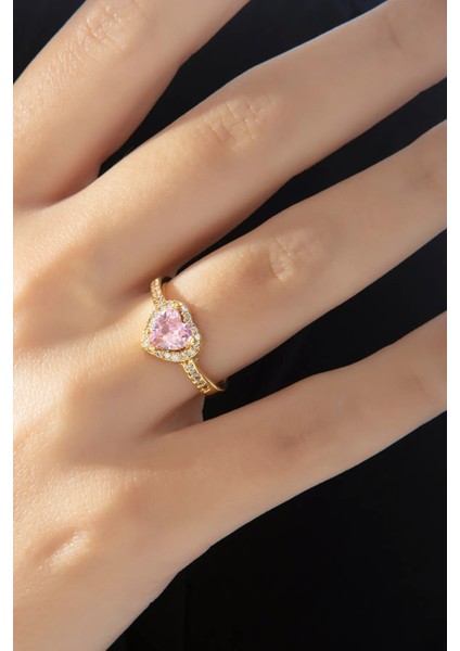 Gold Pembe Zirkon Kalpli Yüzük