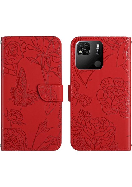 Bilek Kayışı Çiçekler ve Kelebekler ile Xiaomi Redmi 10A Için Kılıf Pu Flip (Yurt Dışından)