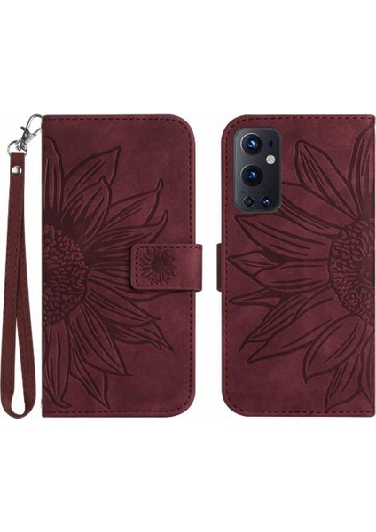 Kart Yuvaları Tutucu Kabartmalı Ayçiçeği Lüks Pu ile Oneplus 9 Pro Için Kılıf (Yurt Dışından)